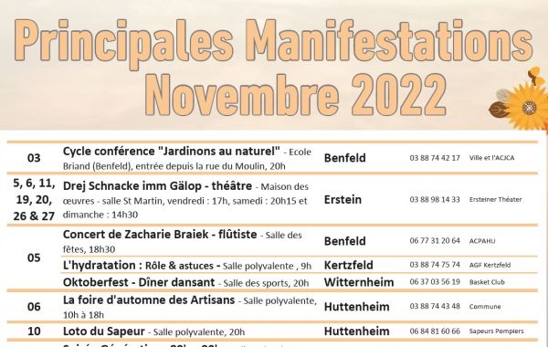 Calendrier manifestations novembre 2022